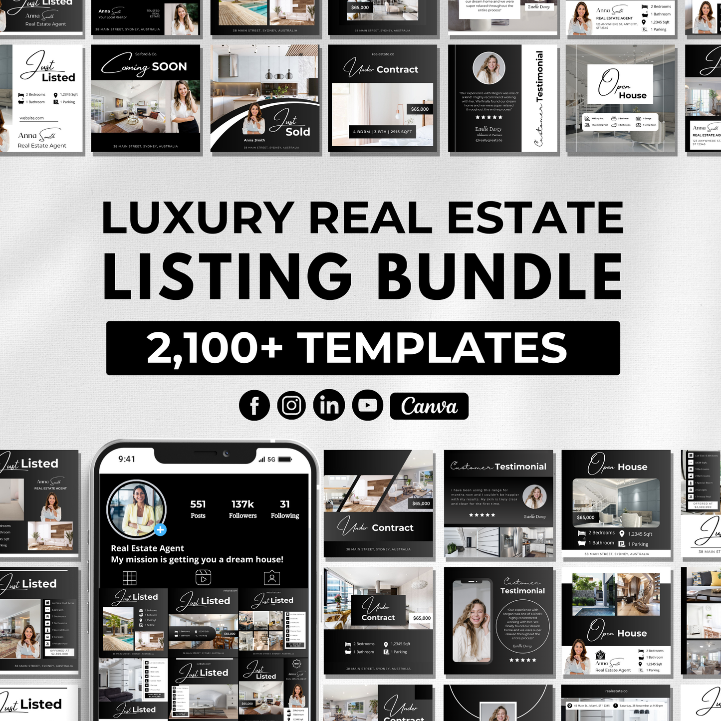 social media listing bundle-luxury black