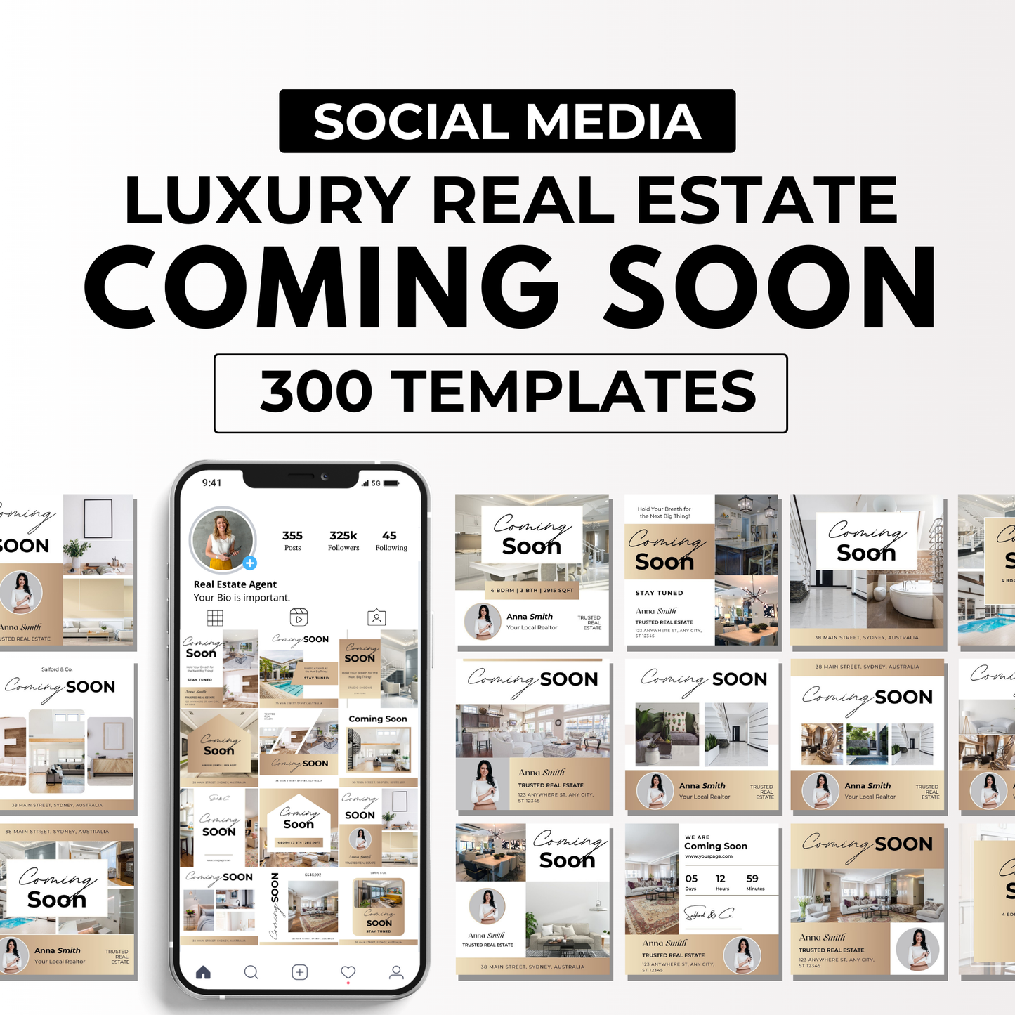 coming soon social media template bundle-luxury gold