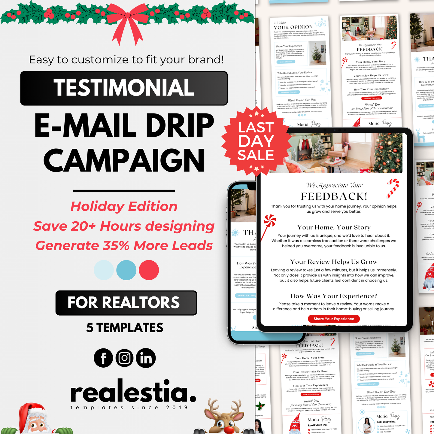 festive client review email drip campaign - changeable colors