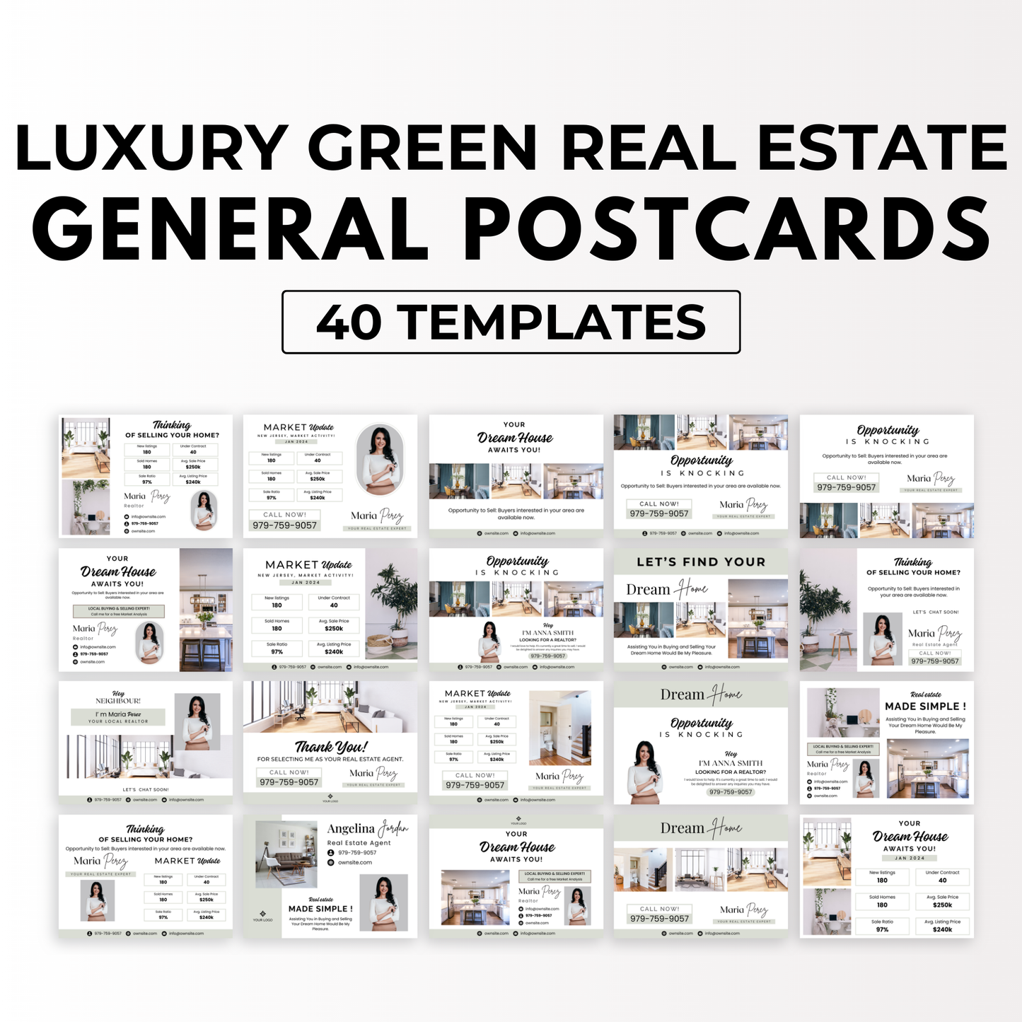 general postcard templates - sage green