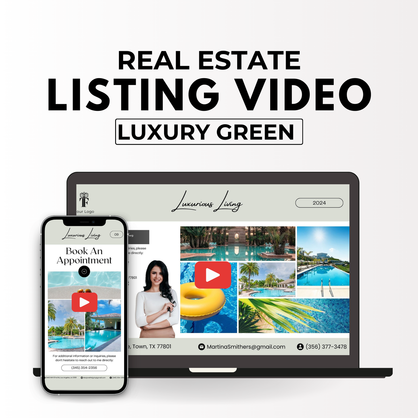 luxury listing video template bundle- sage green