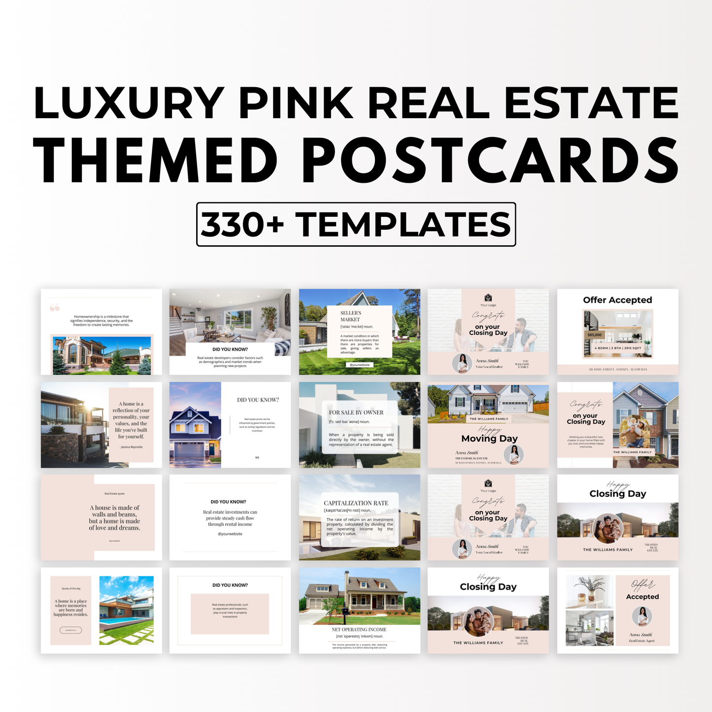 themed postcards bundle-soft blush pink