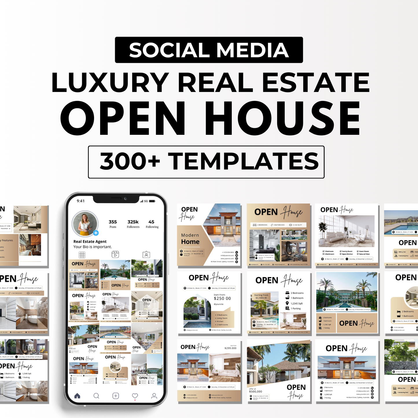 open house social media template bundle-luxury gold