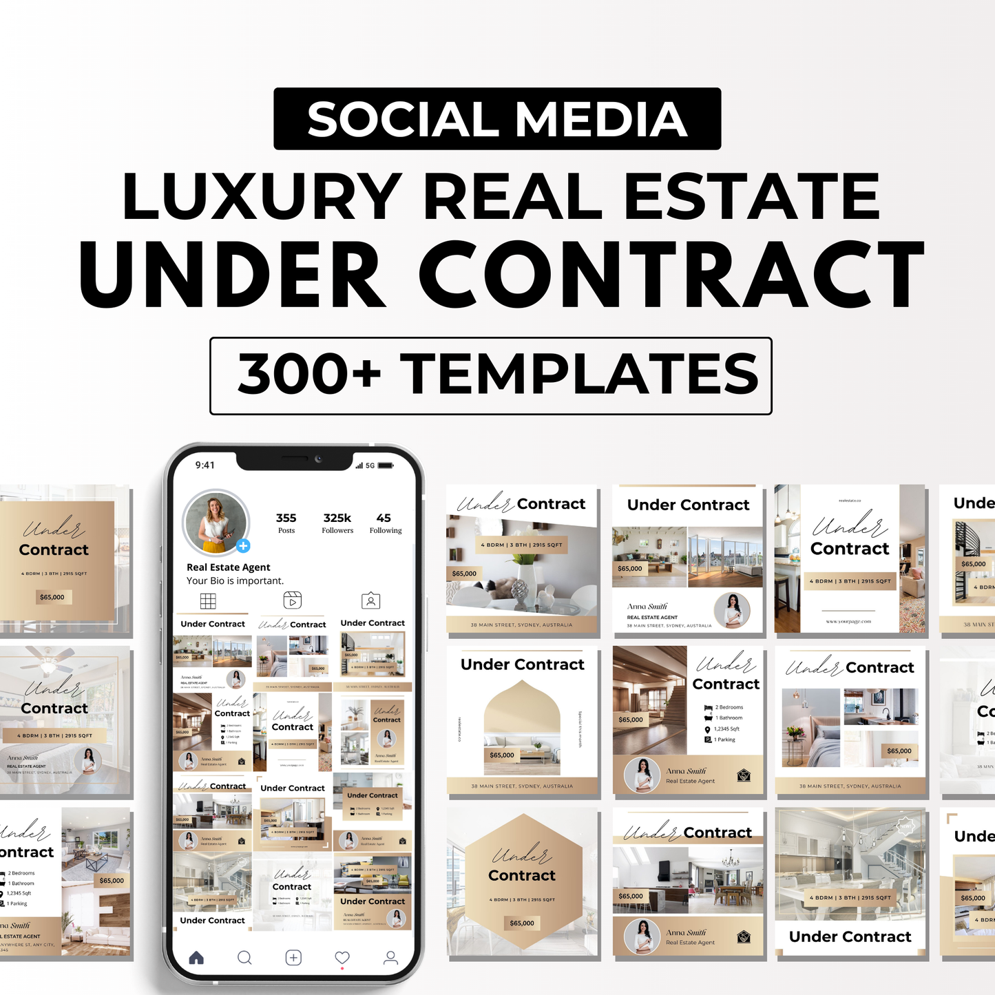 under contract social media template bundle-luxury gold