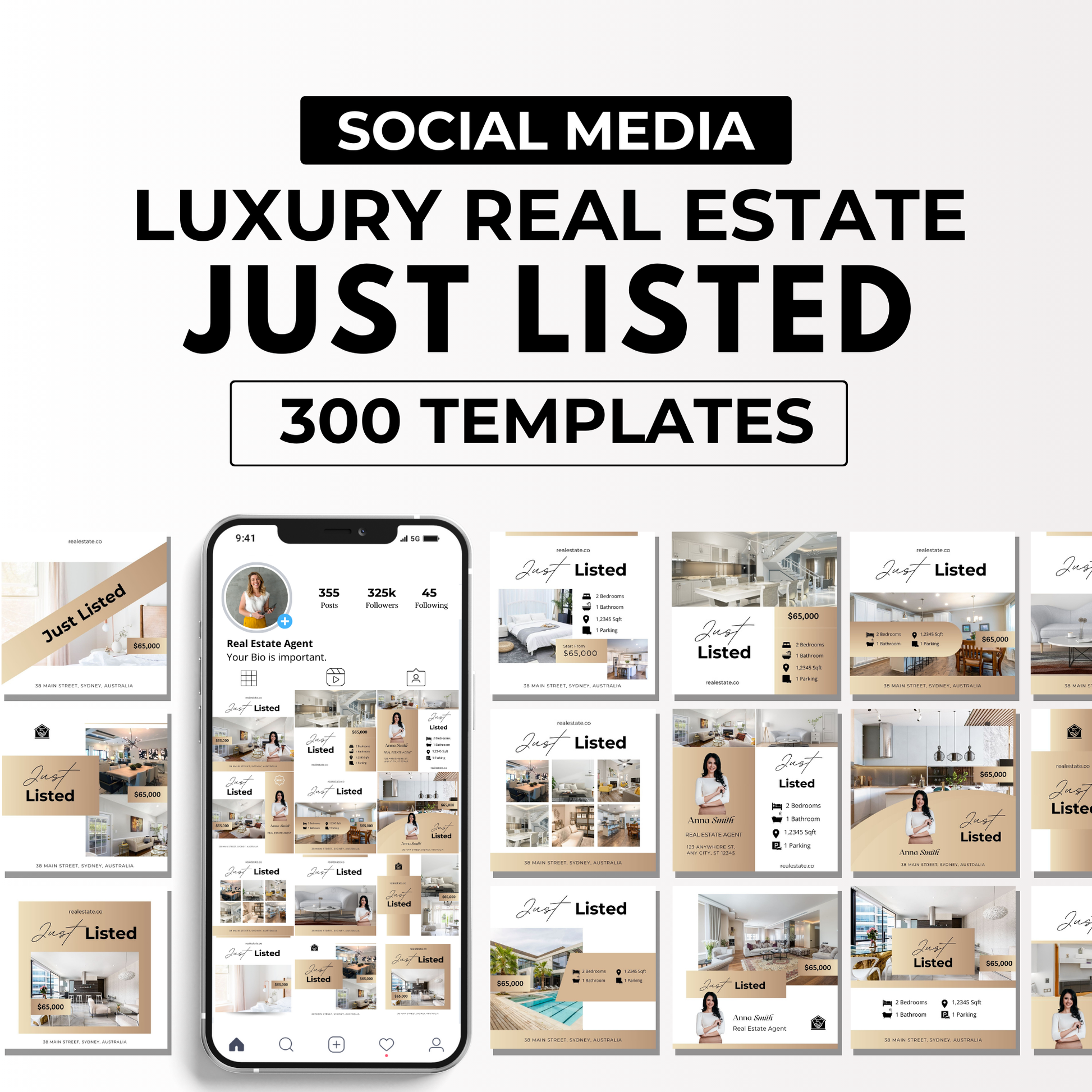 Just Listed Social Media Template Bundle-Luxury Gold