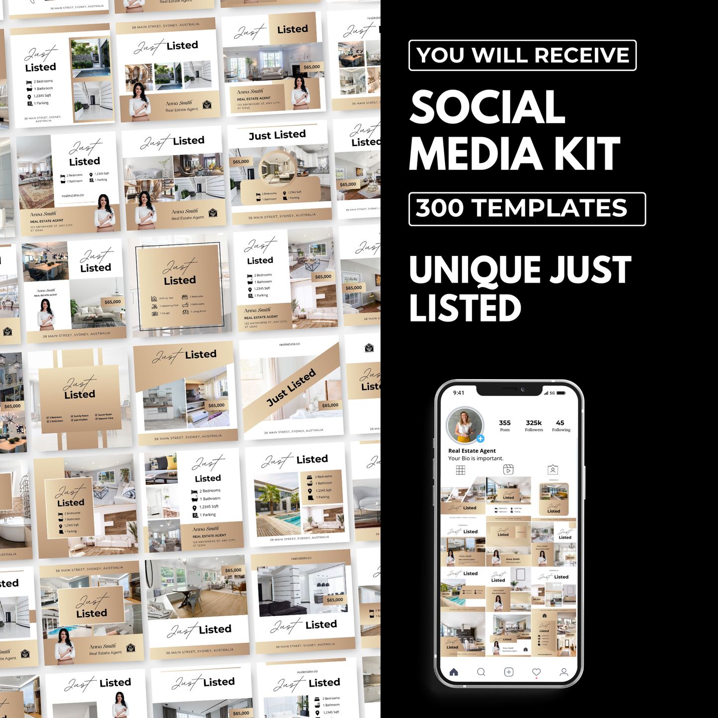 just listed social media template bundle-luxury gold(social media kit)