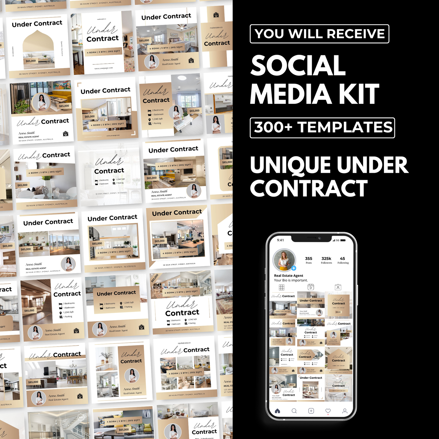 under contract social media template bundle-luxury gold