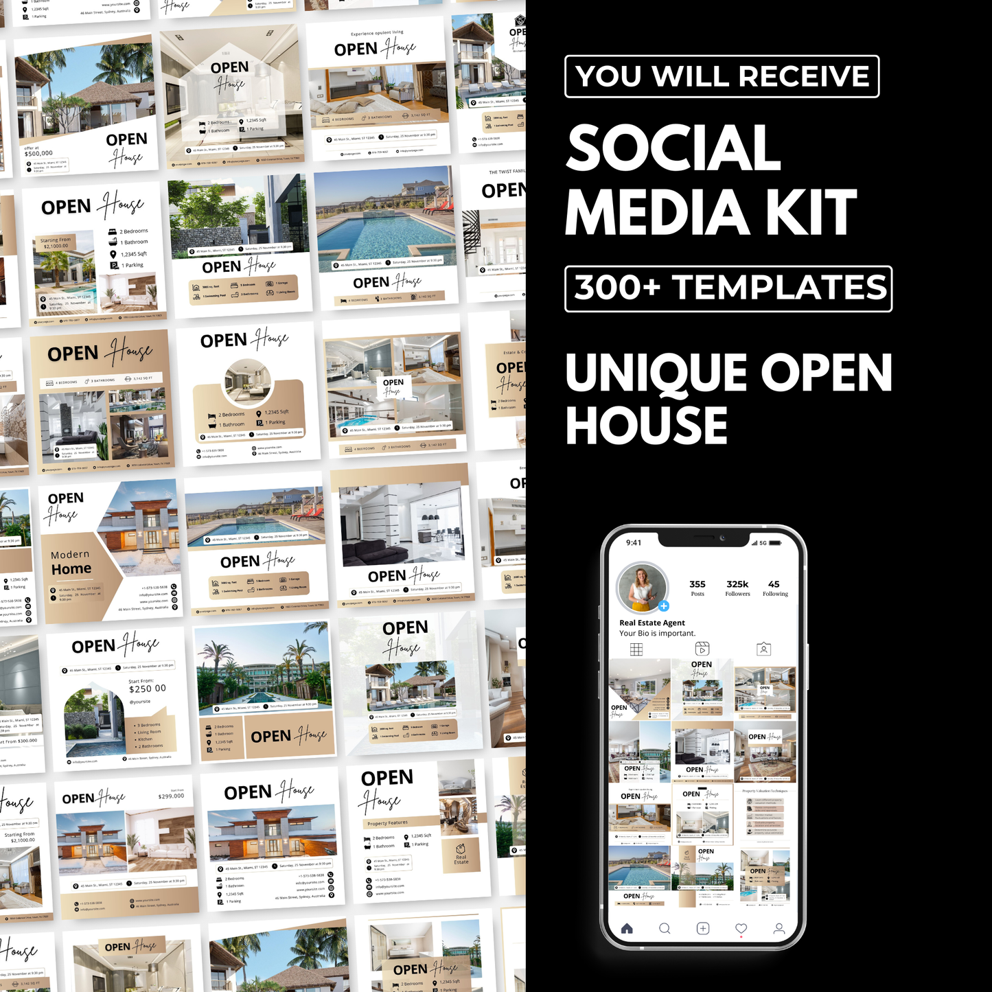 open house social media template bundle-luxury gold