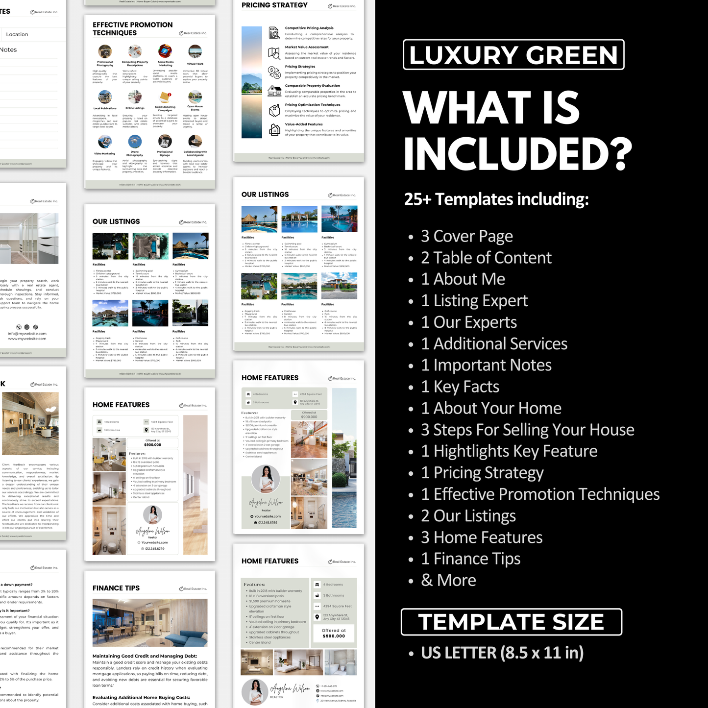 listing presentation template bundle- sage green(what is included)