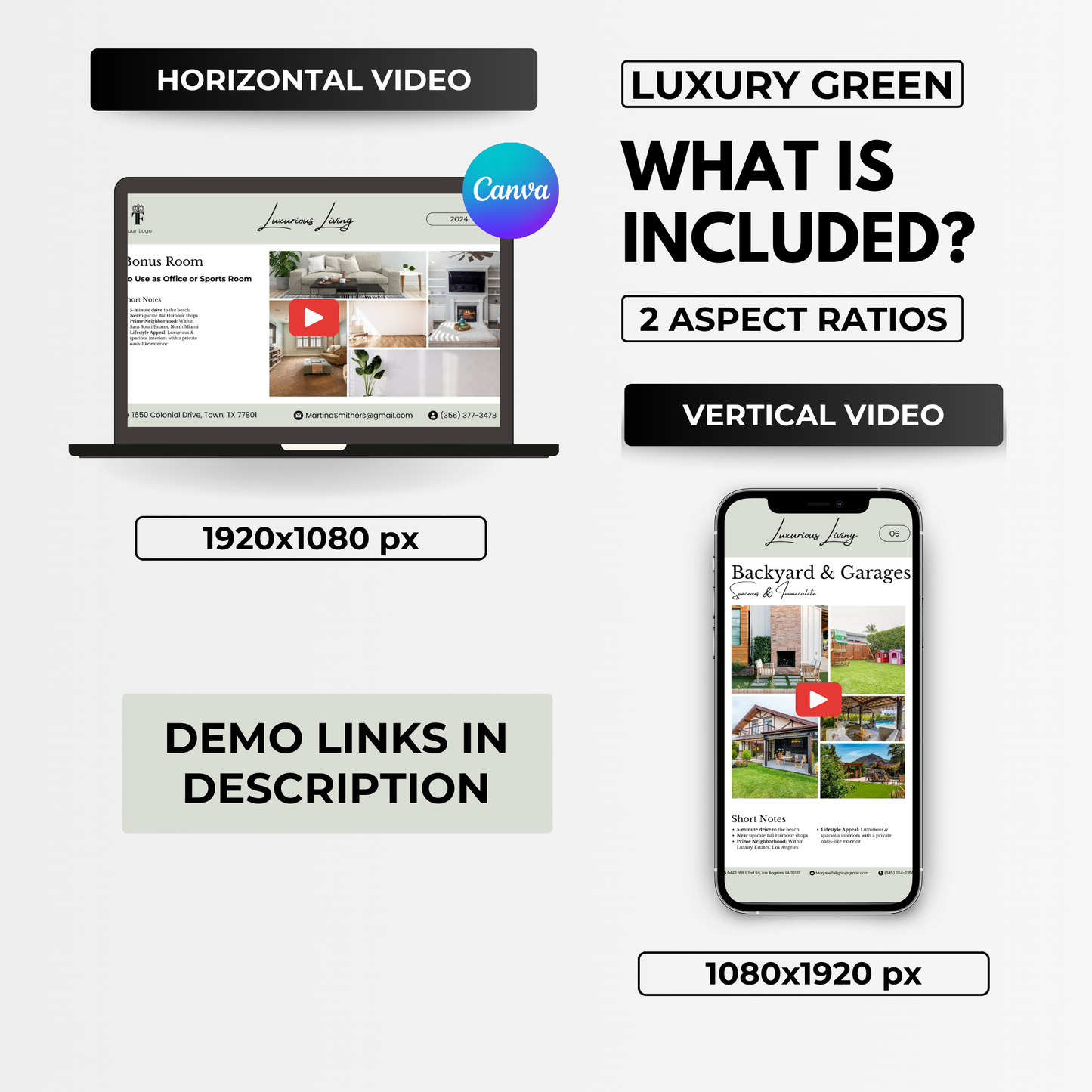 luxury listing video template bundle- sage green