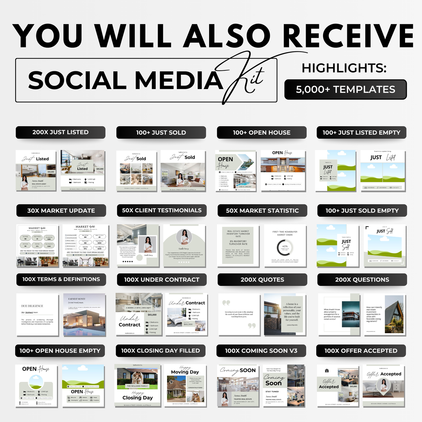 social media listing bundle-sage green