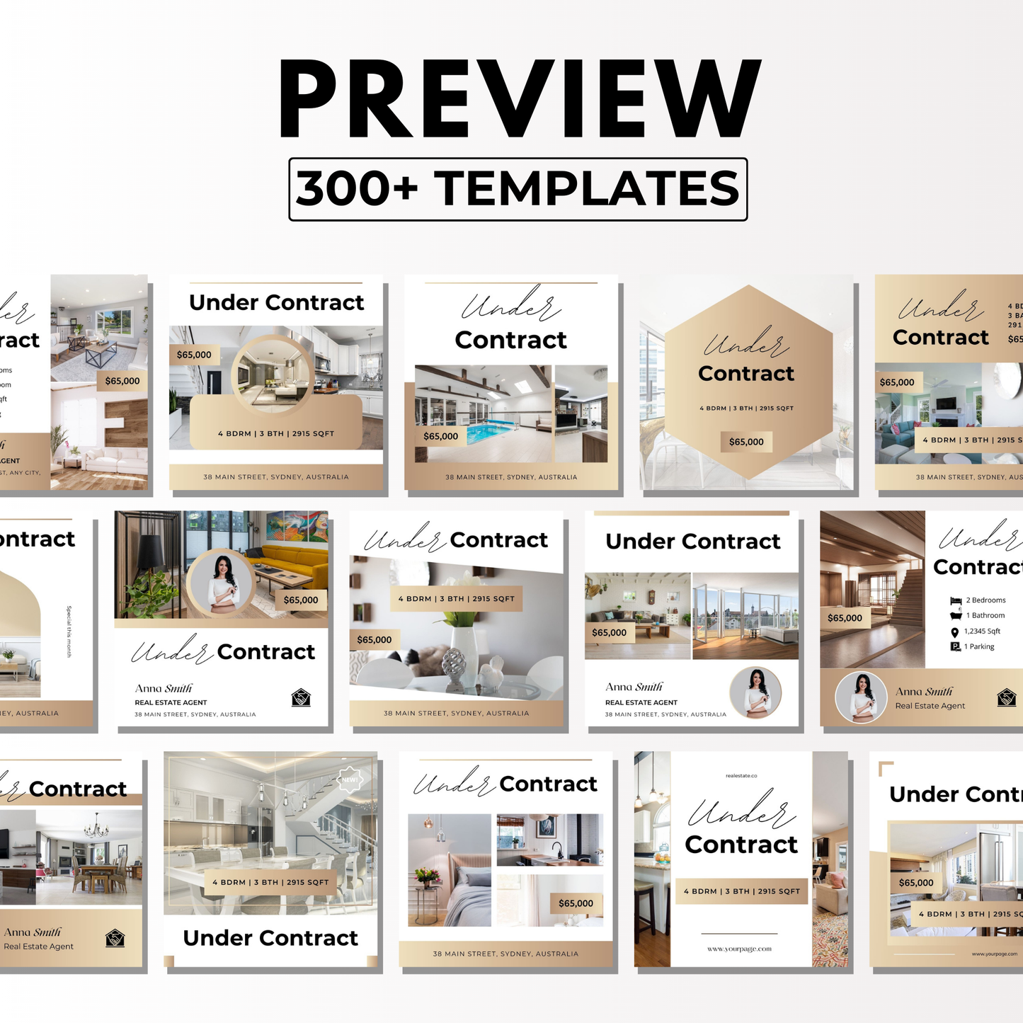 under contract social media template bundle-luxury gold