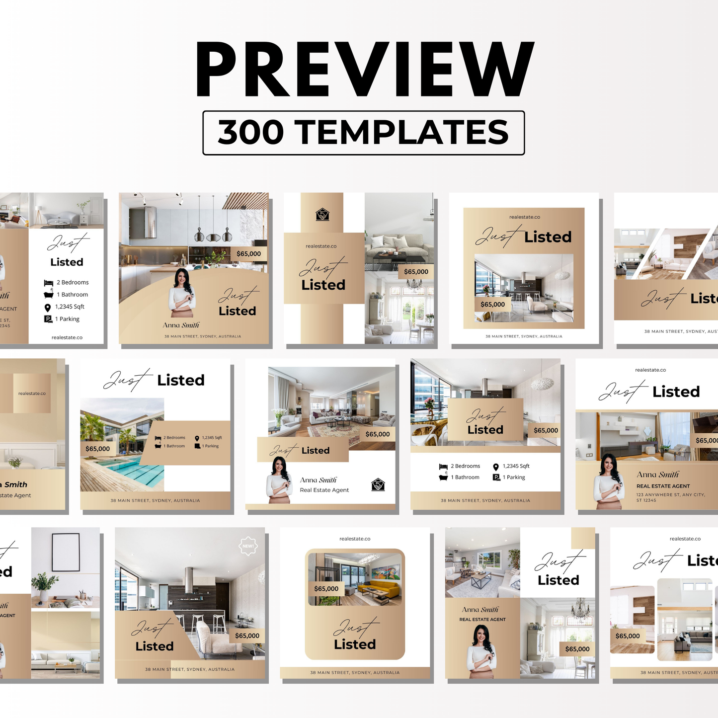 just listed social media template bundle-luxury gold(preview)