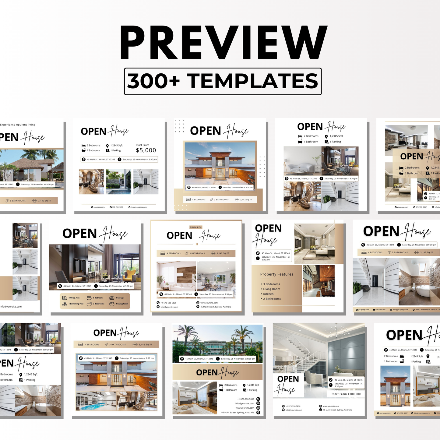 open house social media template bundle-luxury gold