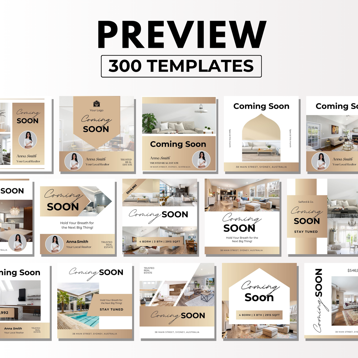 coming soon social media template bundle-luxury gold