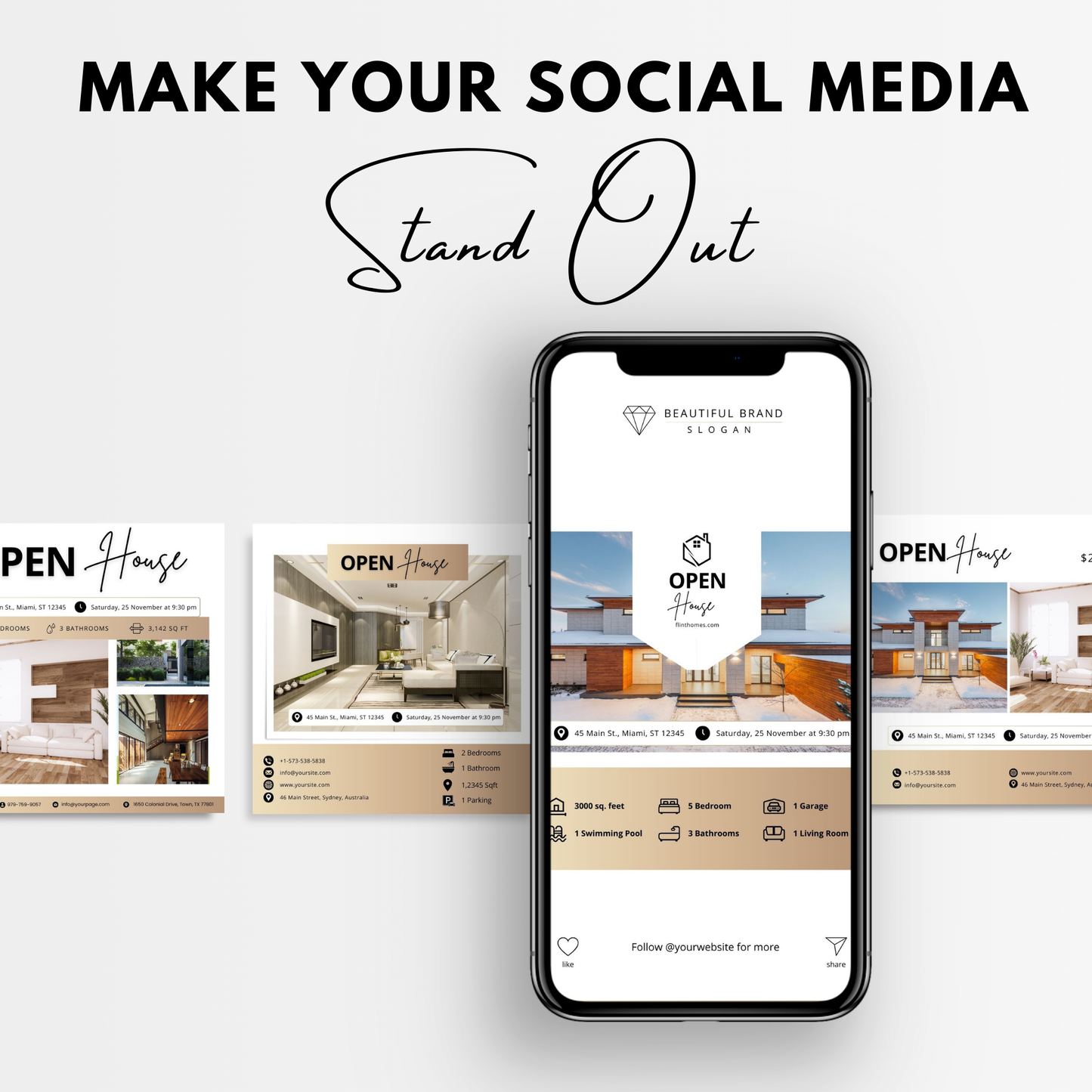 open house social media template bundle-luxury gold