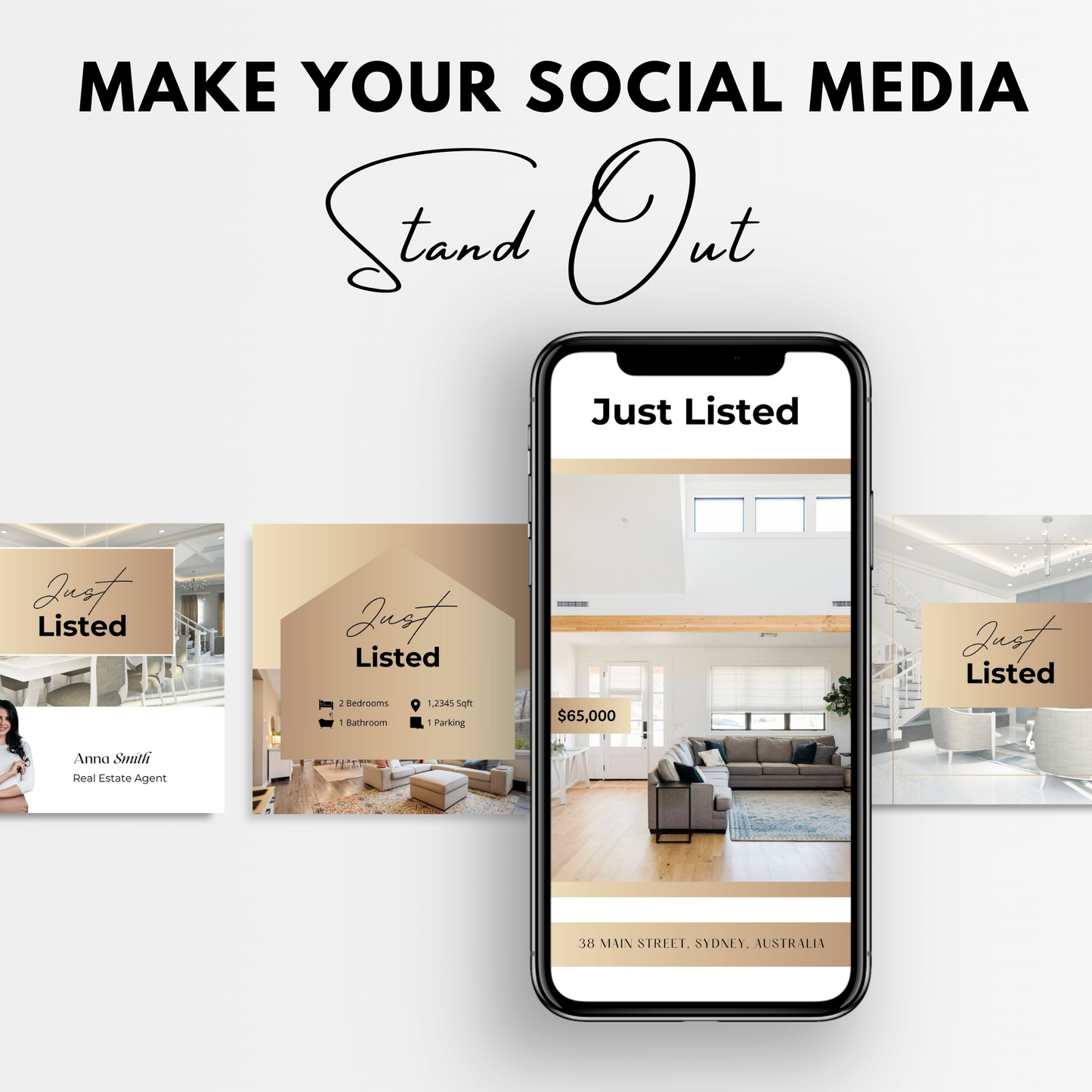 just listed social media template bundle-luxury gold(make your social media)