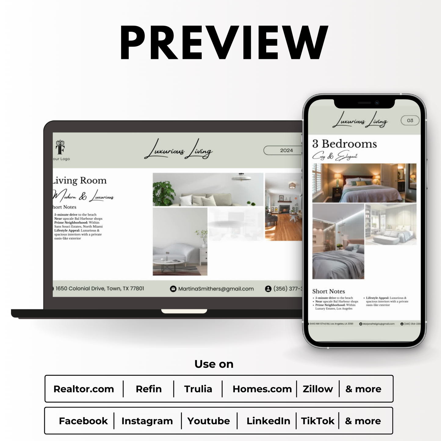 luxury listing video template bundle- sage green