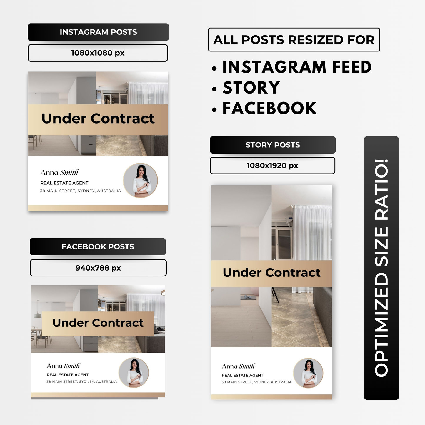 under contract social media template bundle-luxury gold