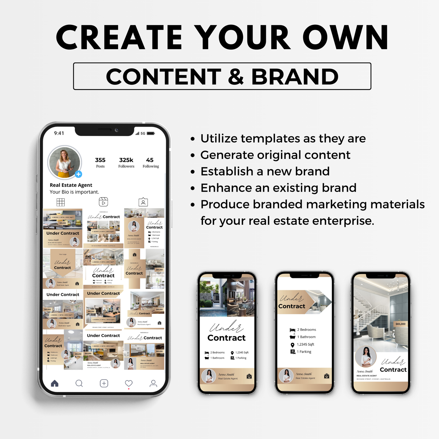 under contract social media template bundle-luxury gold