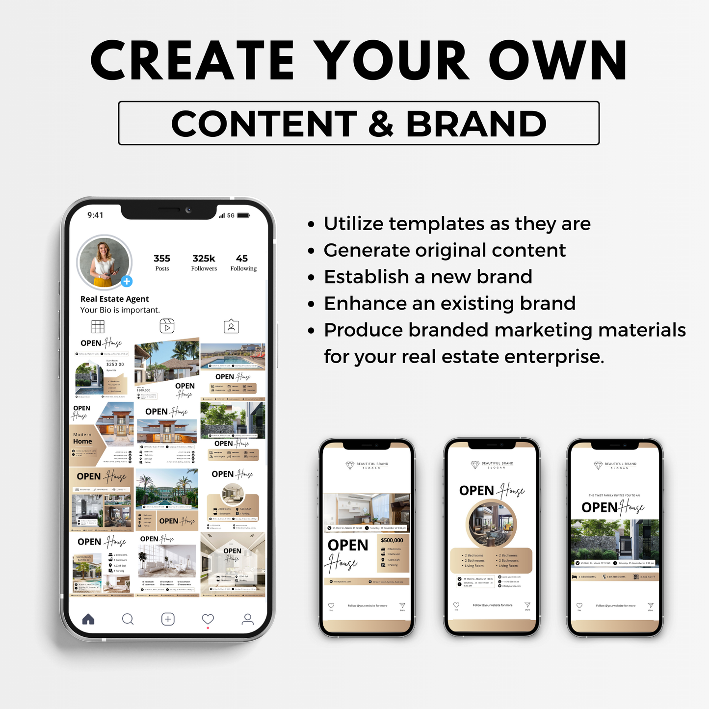 open house social media template bundle-luxury gold