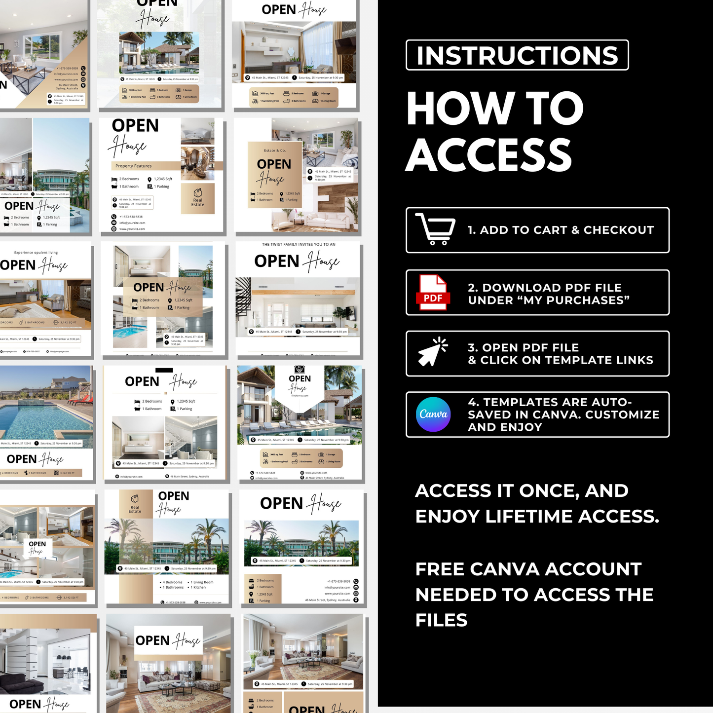 open house social media template bundle-luxury gold