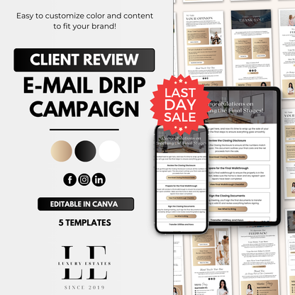 Client Review Email Drip Campaign-Luxury Gold